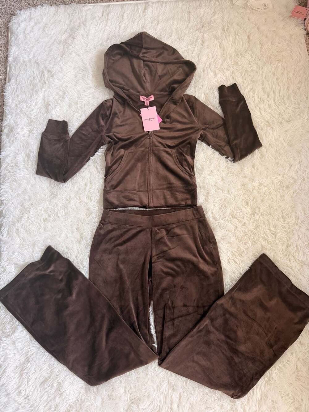 XS Juicy Couture Brown Sugar Velour Track Set Jacket & Flare Pants - Picture 4 of 8